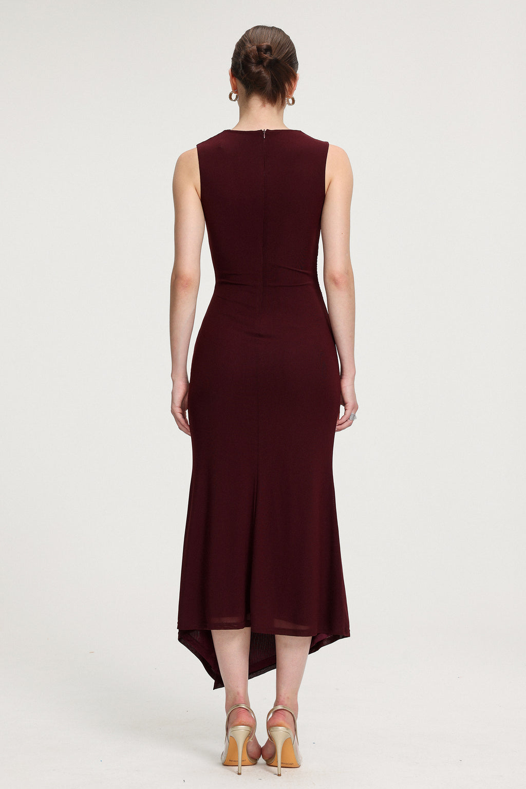 Asymmetric Ruched Sit Jersey Midi Dress	