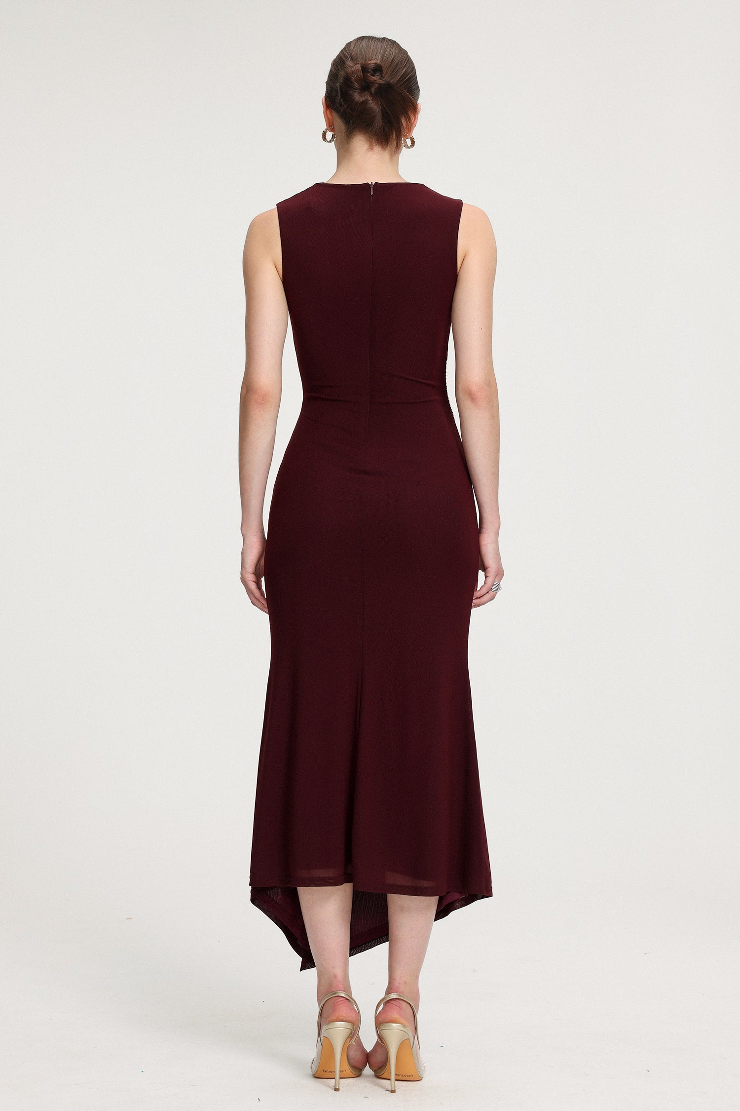 Asymmetric Ruched Sit Jersey Midi Dress	