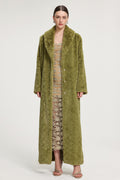 Shawl-Collar Textured Faux Fur Maxi Coat	