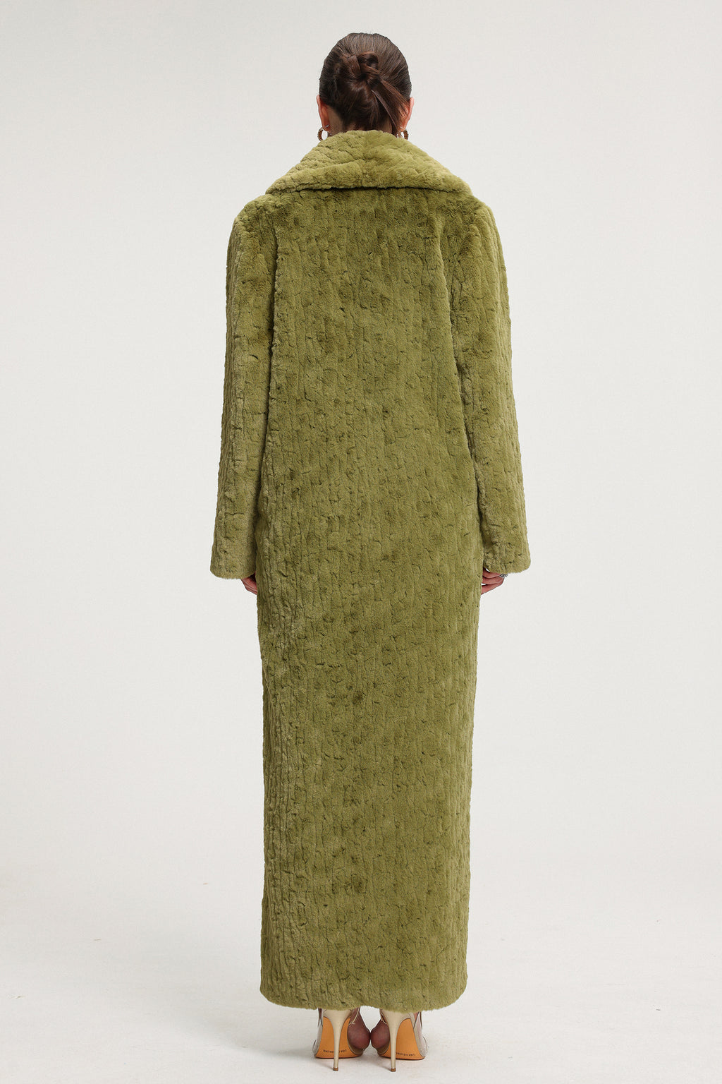 Shawl-Collar Textured Faux Fur Maxi Coat	