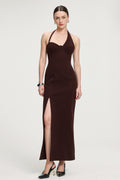 Halter Neck Slit Crepe Maxi Dress	