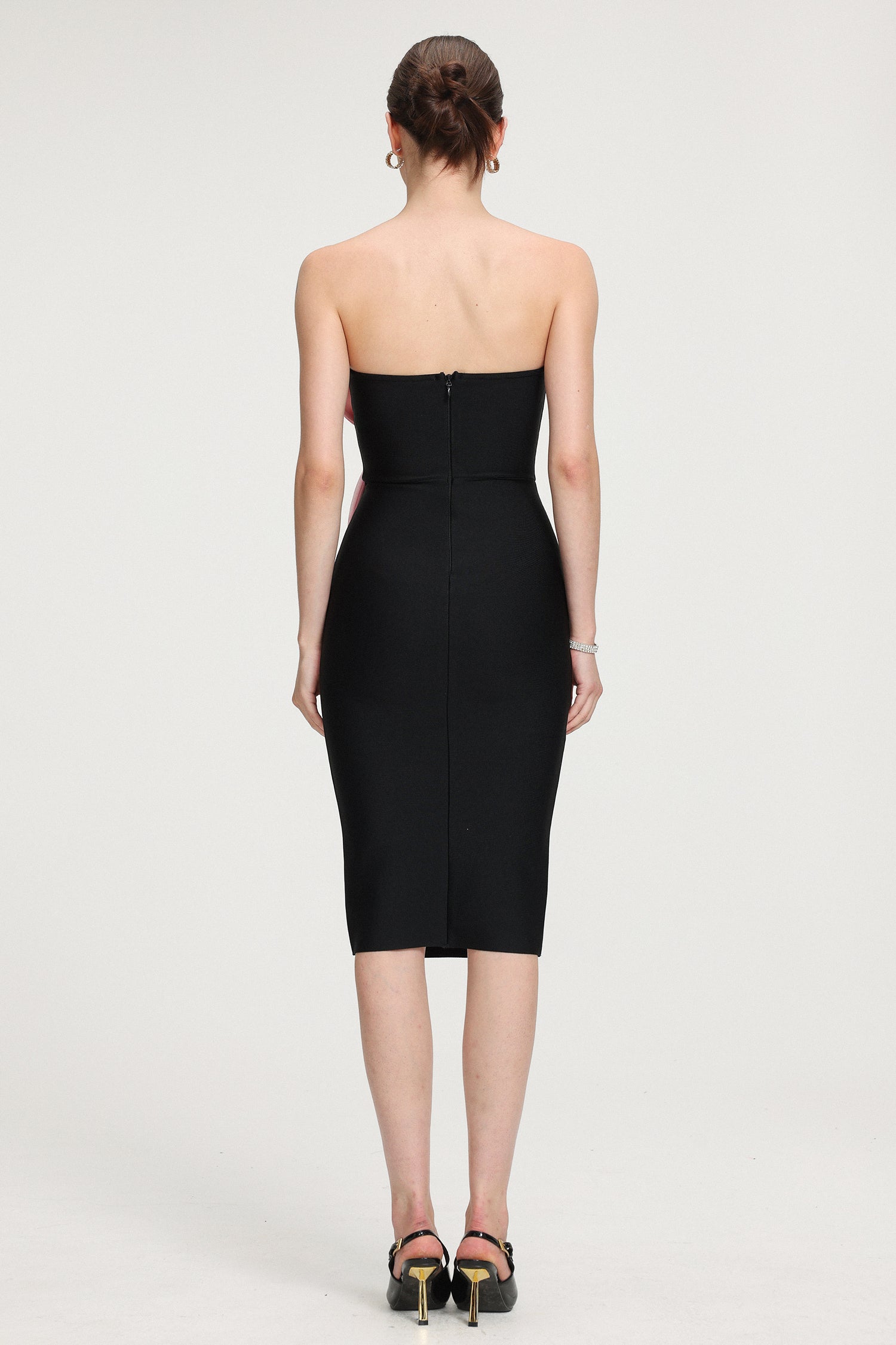 Strapless 3D Bow-Embellished Crepe Midi Dress	