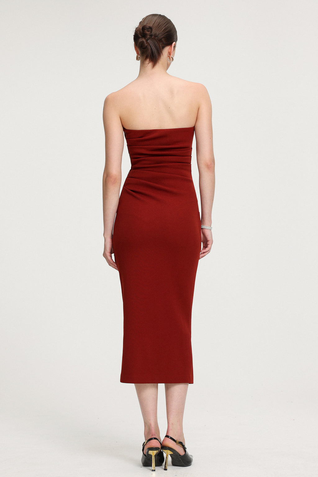 Ruched Strapless Crepe Midi Dress	
