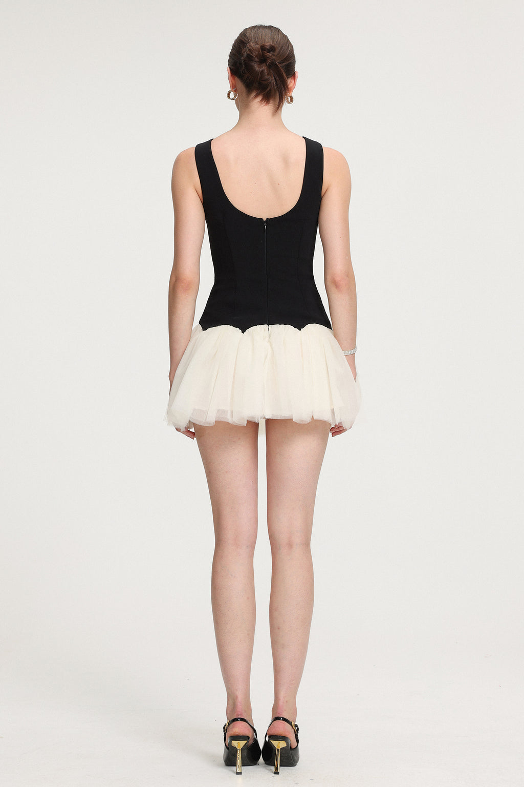 Crystal-Embellished Scallop - Hem Tulle Mini Dress	