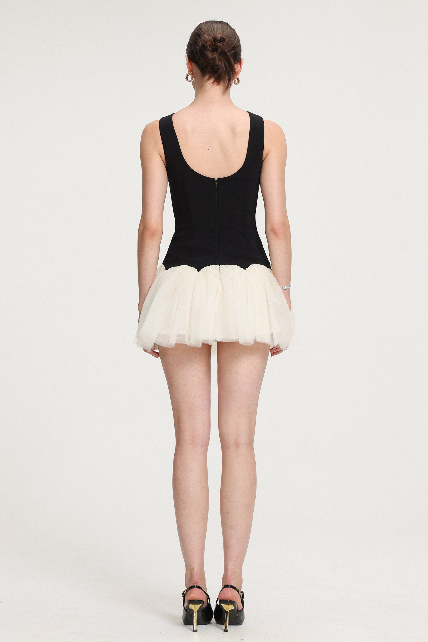 Crystal-Embellished Scallop - Hem Tulle Mini Dress	