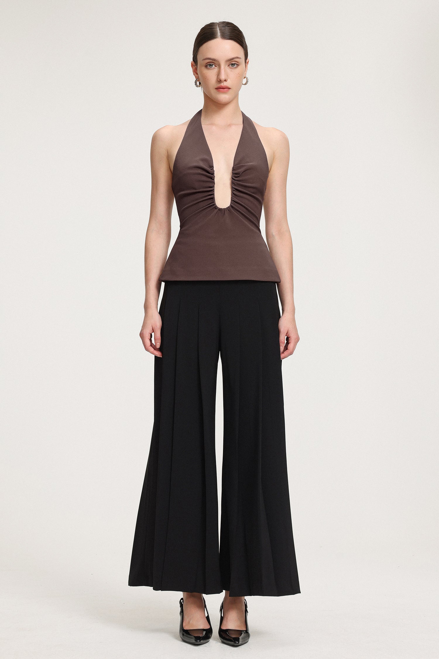 Pleated V-Neck Top	