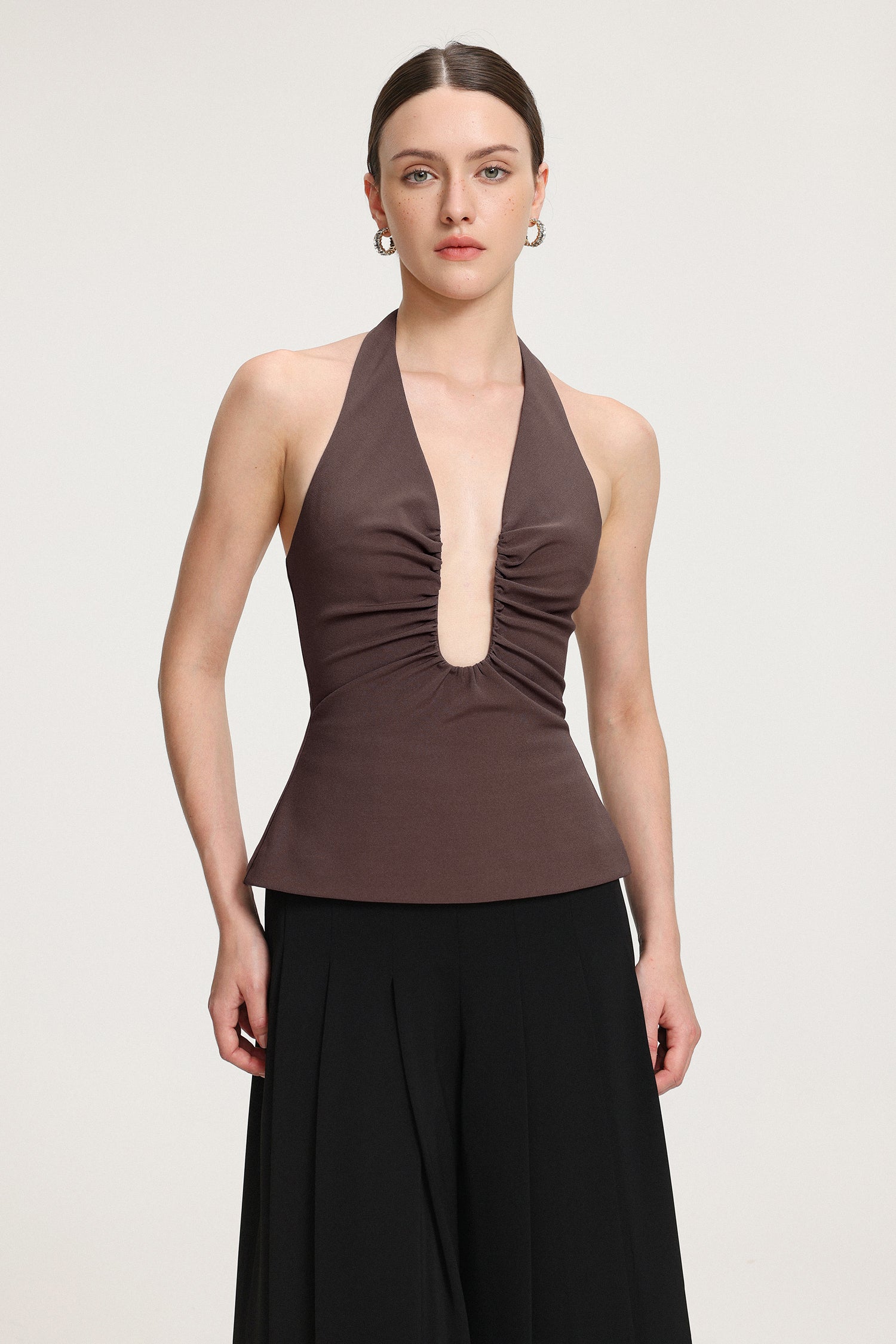 Pleated V-Neck Top	