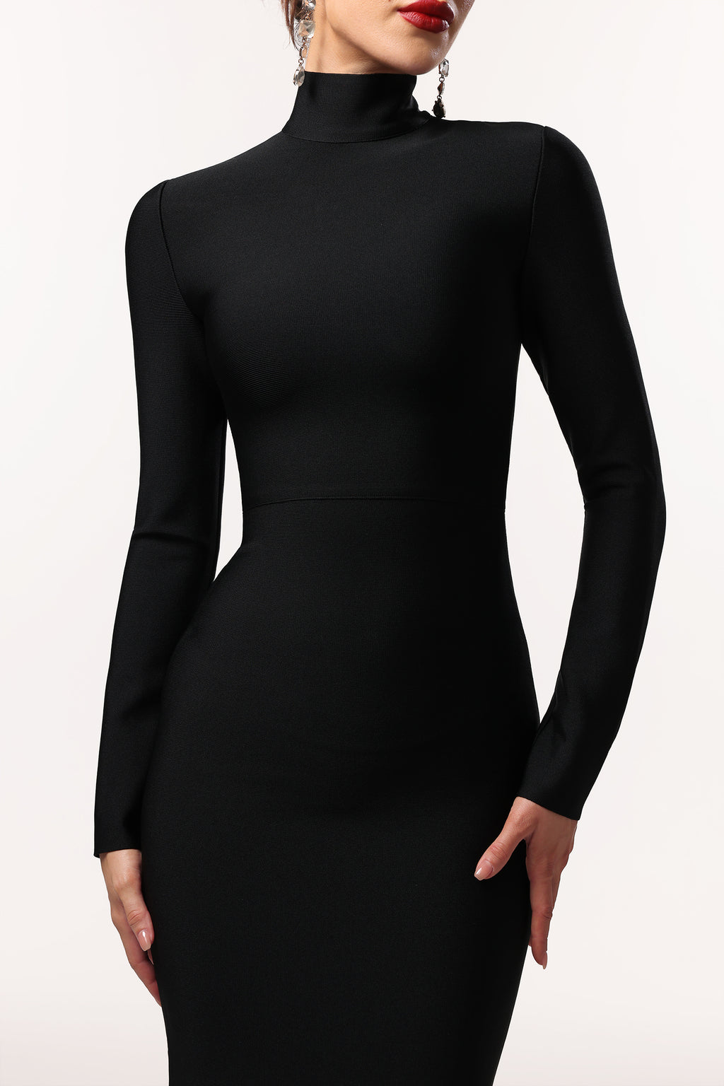 Easton Classic Contour High Neck Long Sleeve Bandage Maxi Dress