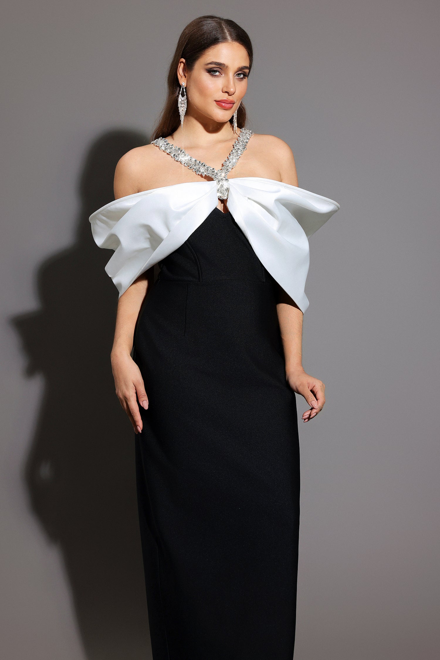 Lucifa Halter Sleeveless Bow Diamond Ribbon Bandage Maxi Dress	