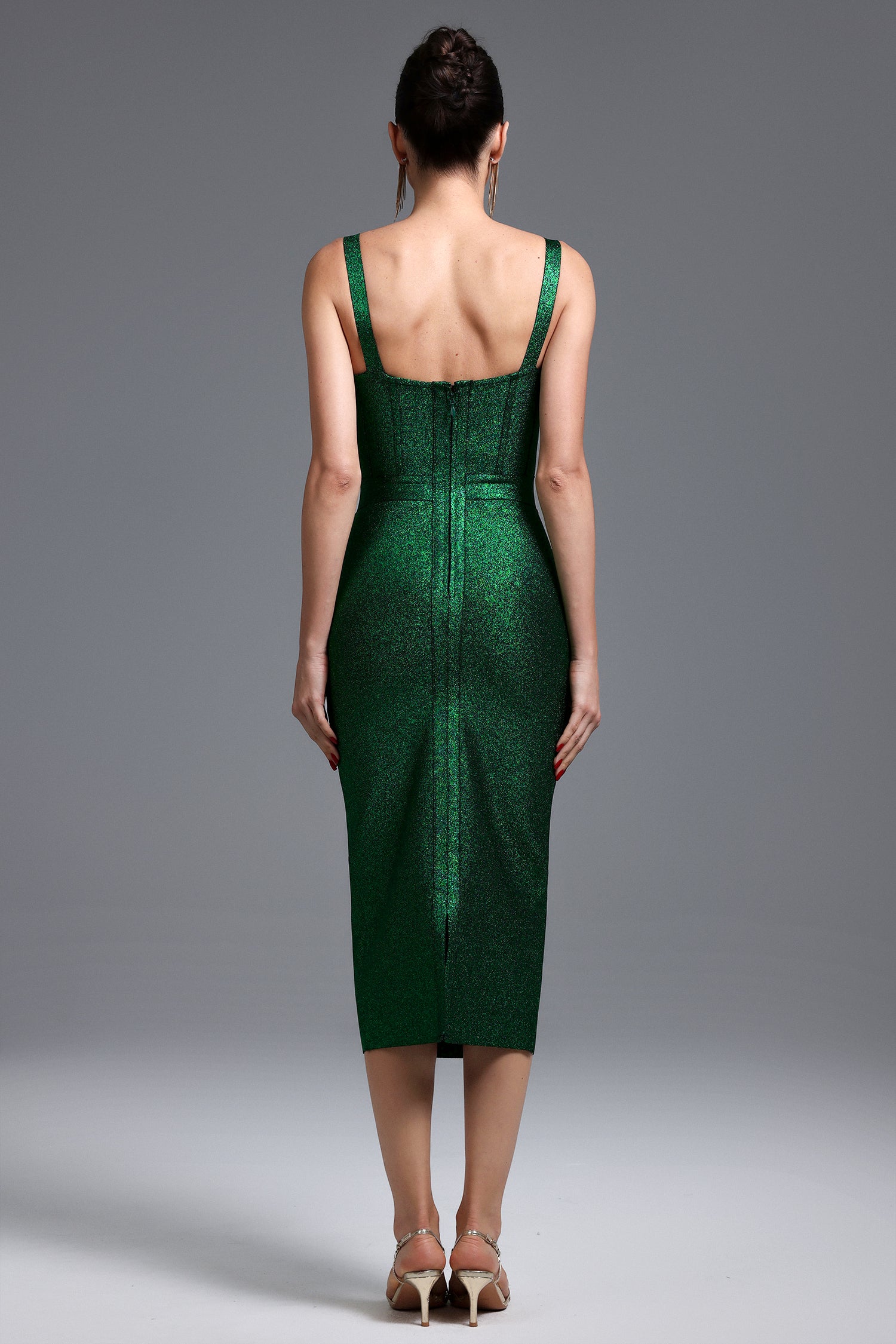 Ziriy Sleeveless V-Neck Bandage Green Maxi Dress	