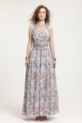 Lace-Up Halter Floral Tulle Gown	