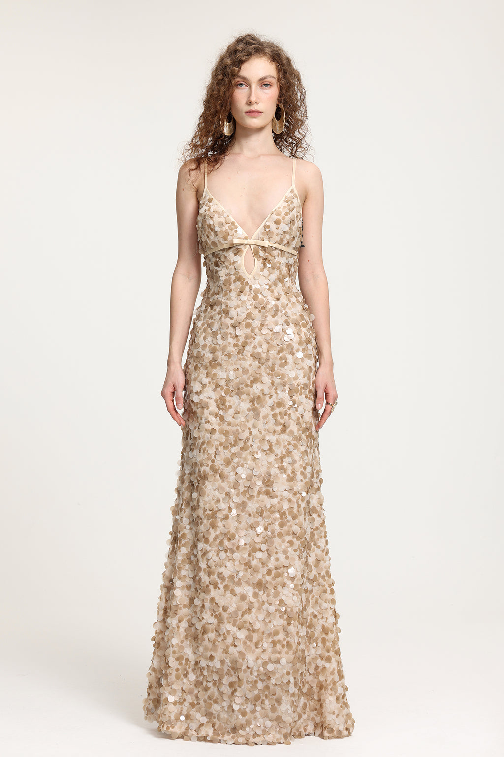 Deep V Sequin Spaghetti Strap Maxi Gown	