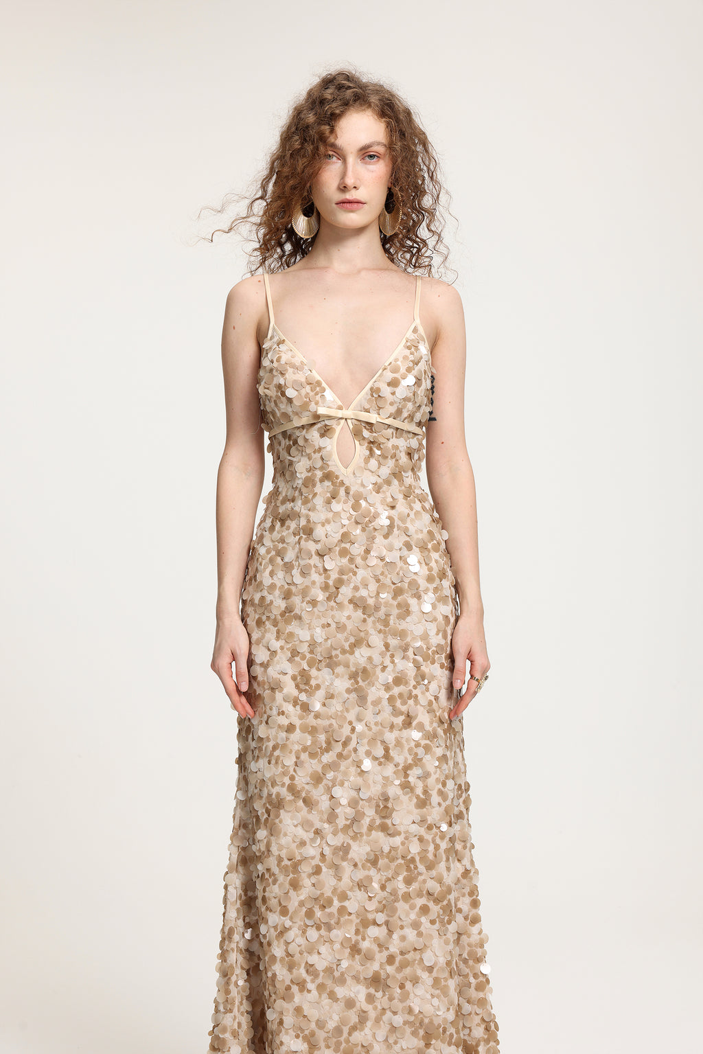 Deep V Sequin Spaghetti Strap Maxi Gown	