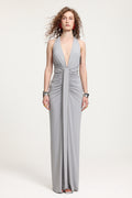 Plunge Neck Ruched Holder Maxi Dress	