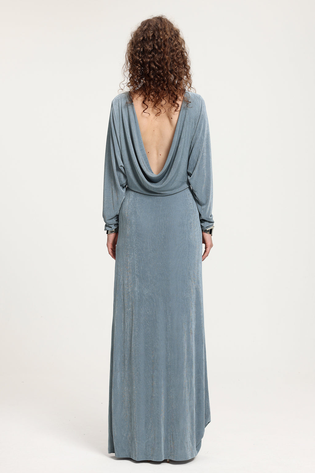 Boat Neck Dolman Sleeve Open-Back Maxi Dress	
