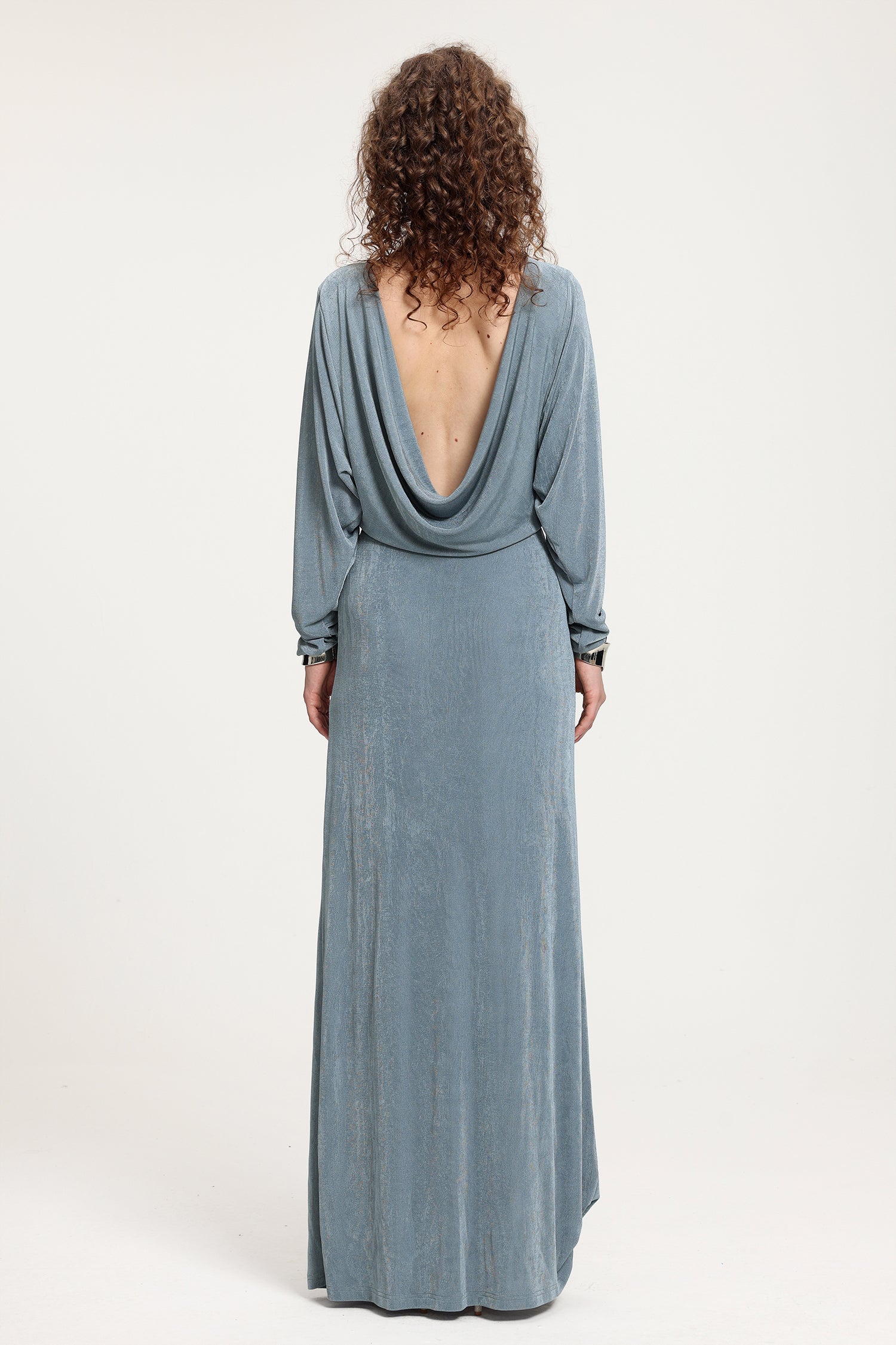 Boat Neck Dolman Sleeve Open-Back Maxi Dress	