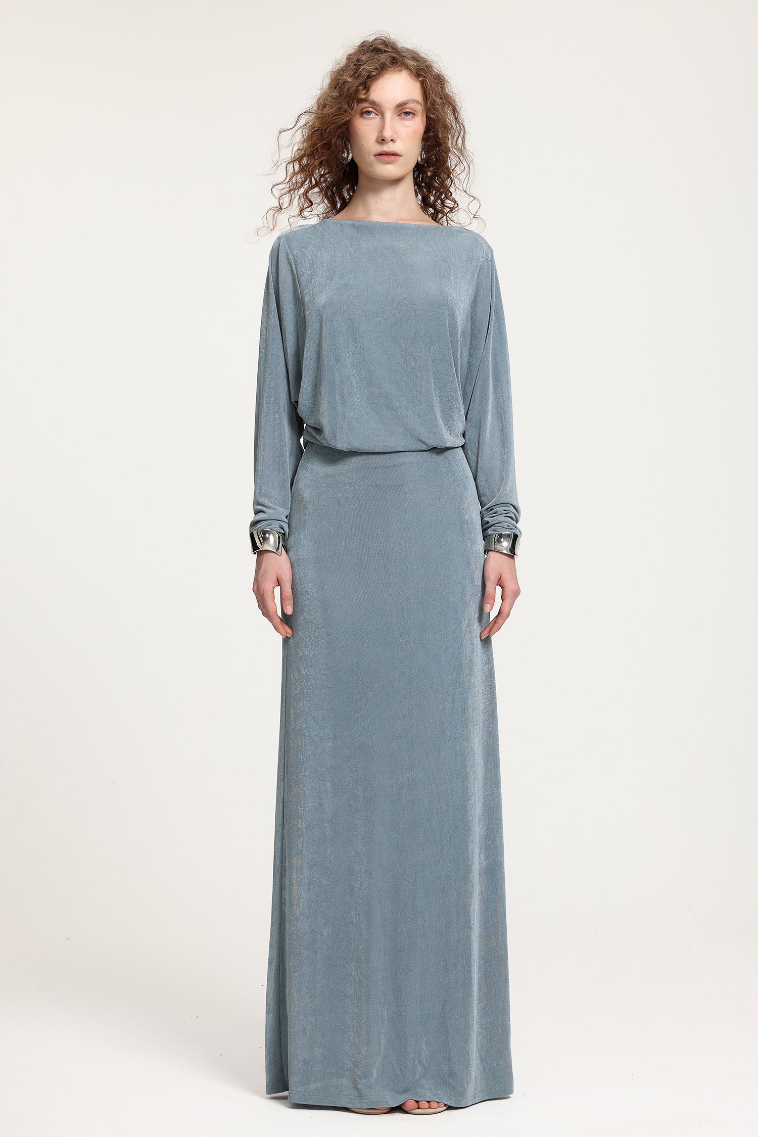 Boat Neck Dolman Sleeve Open-Back Maxi Dress	