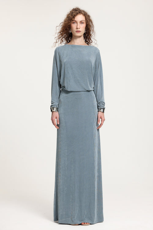 Boat Neck Dolman Sleeve Open-Back Maxi Dress	