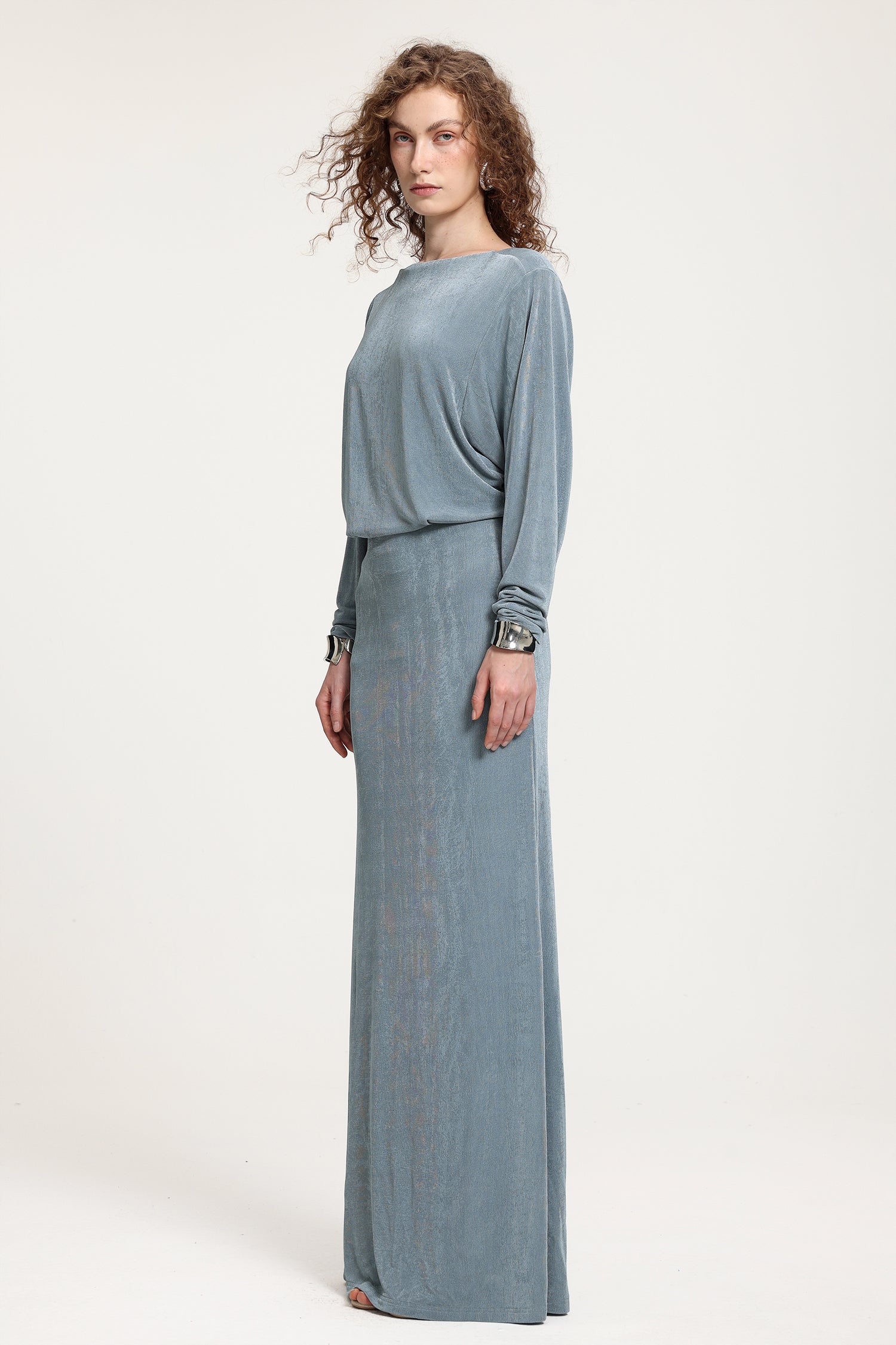 Boat Neck Dolman Sleeve Open-Back Maxi Dress	