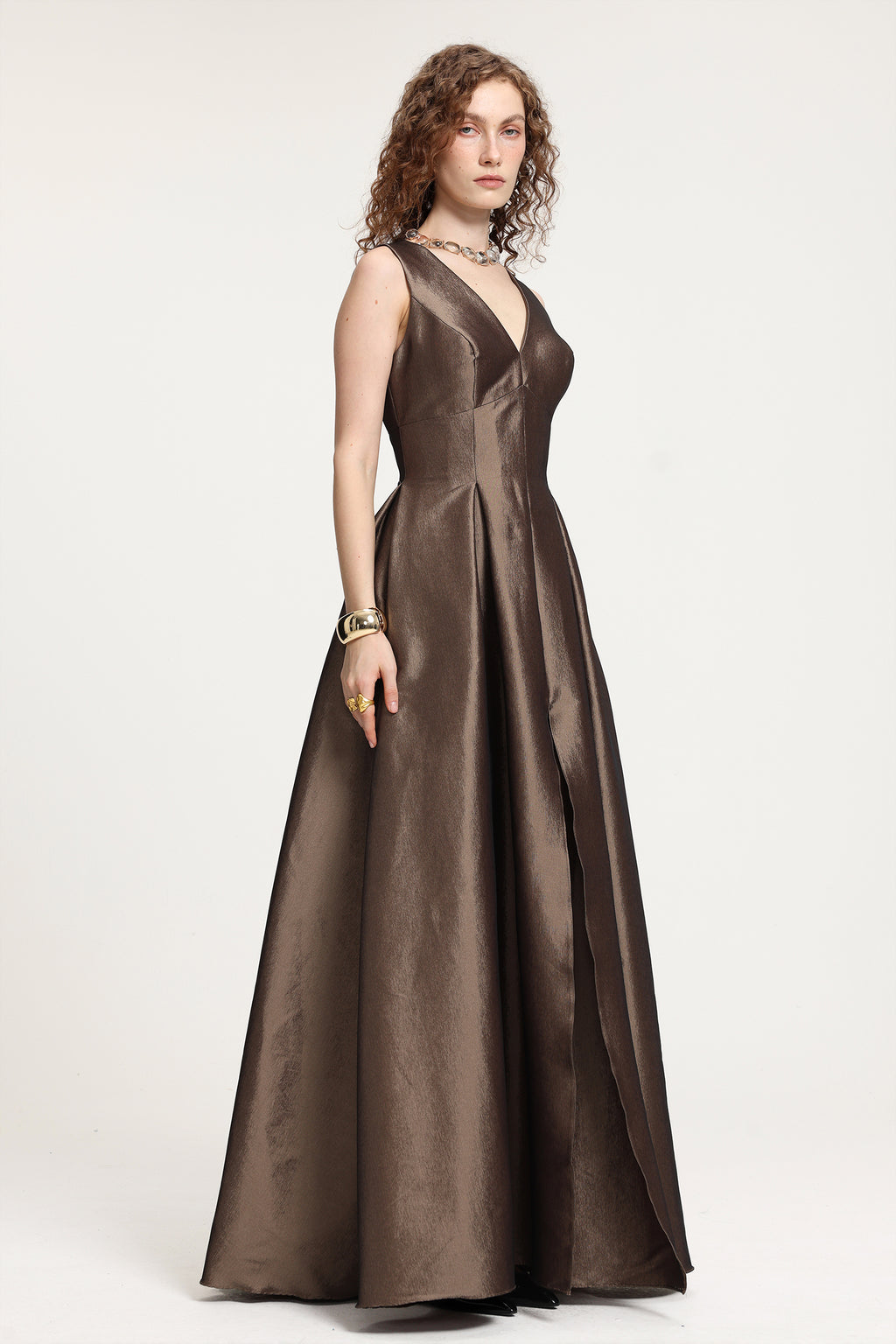 V-Neck Ball Gown Maxi Dress	