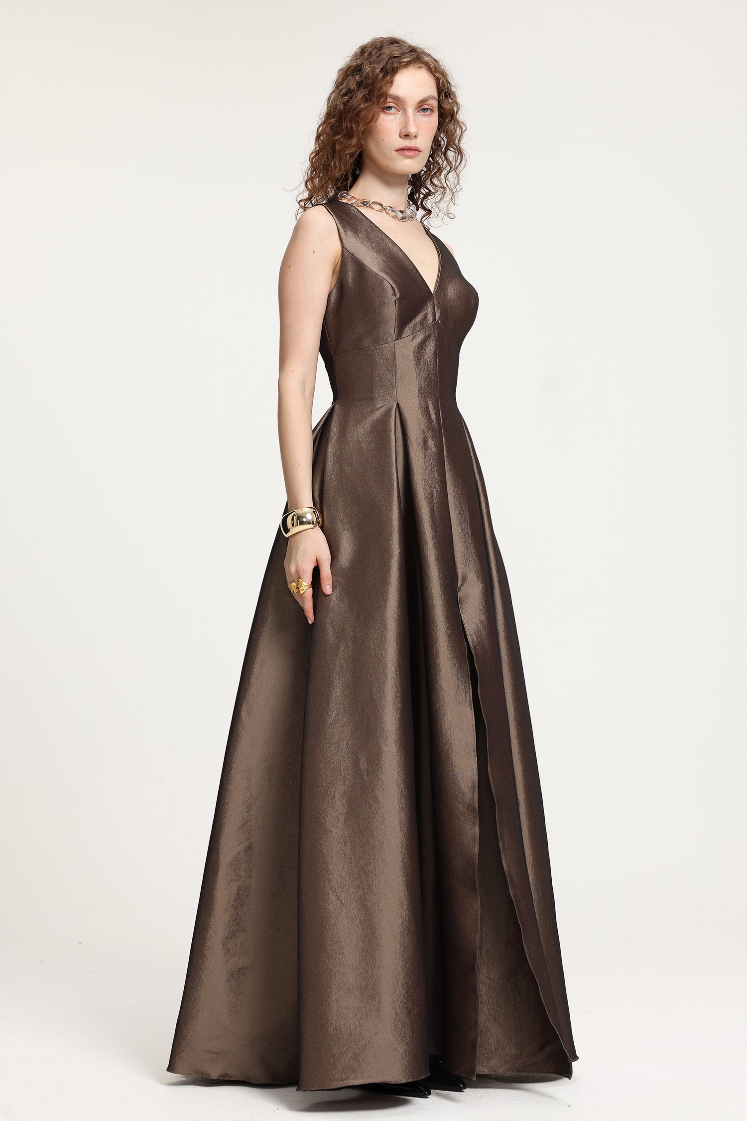 V-Neck Ball Gown Maxi Dress	