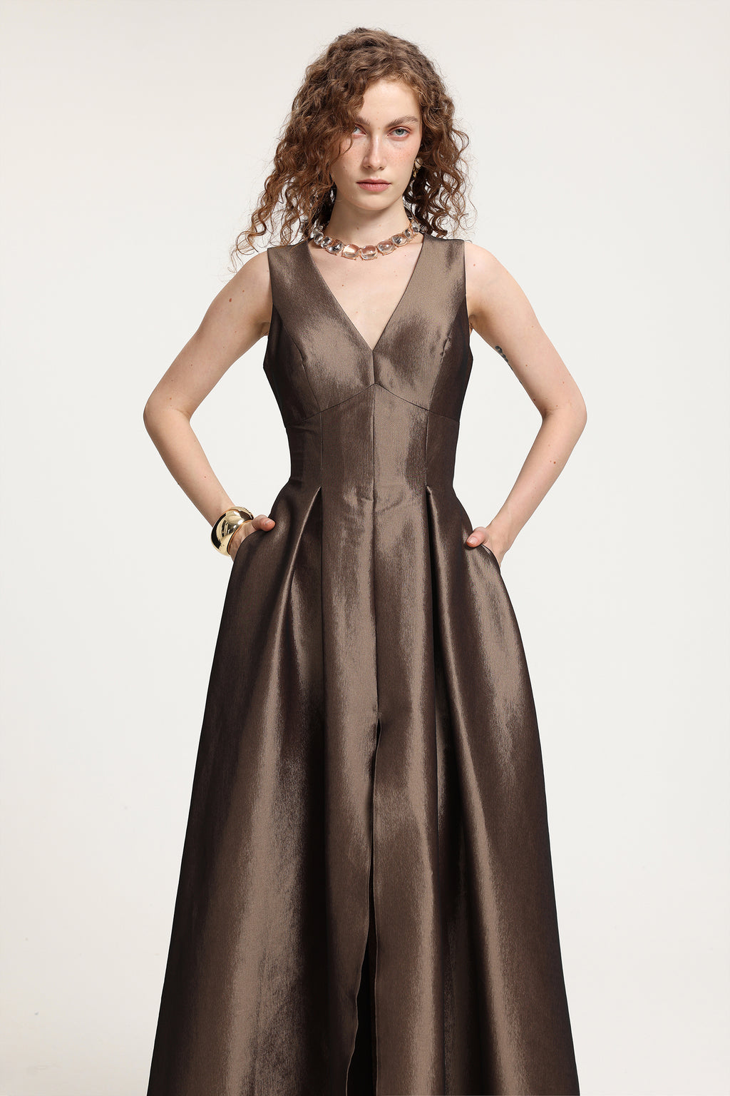 V-Neck Ball Gown Maxi Dress	