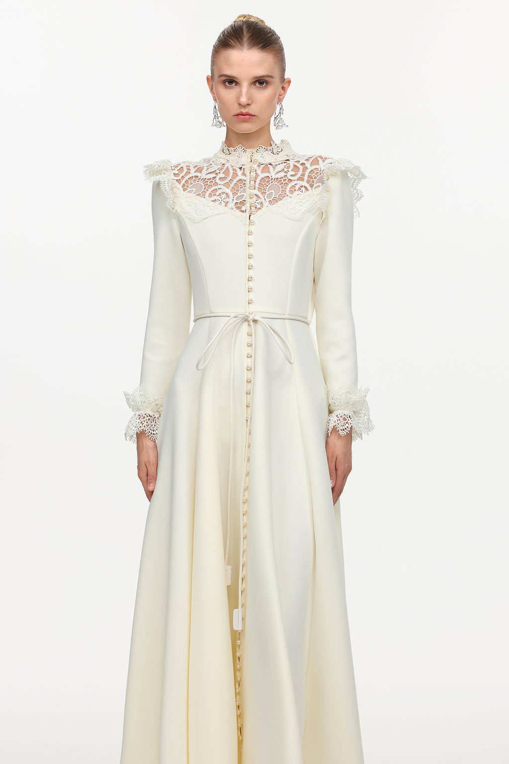 Eudora Romantic Flowy Long Sleeve Lace Woven Maxi Dress