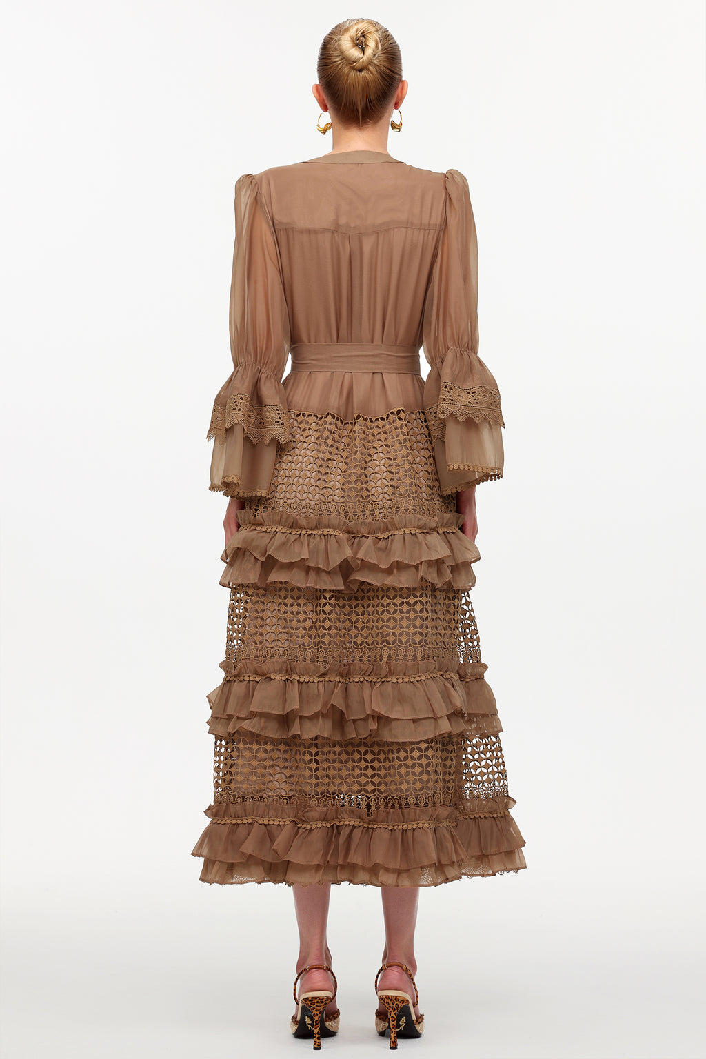 Hakula Resort Flowy Long Sleeve Falbala Lace Woven Maxi Dress