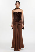 Sharlot Elegant Contour Strapless sequin Draped Knit Maxi Dress