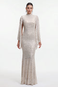 Euen Elegant Contour Cape Sleeve Sequin Maxi Dress