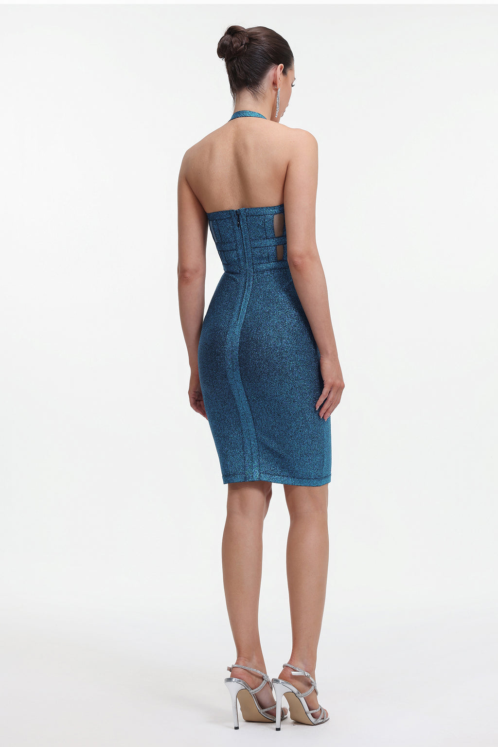 Halter Metallic Bandage Dress - Dark Blue	