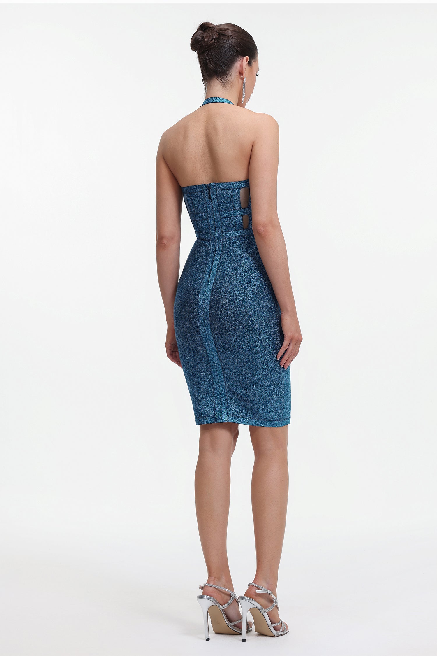 Halter Metallic Bandage Dress - Dark Blue	
