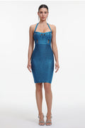 Halter Metallic Bandage Dress - Dark Blue	