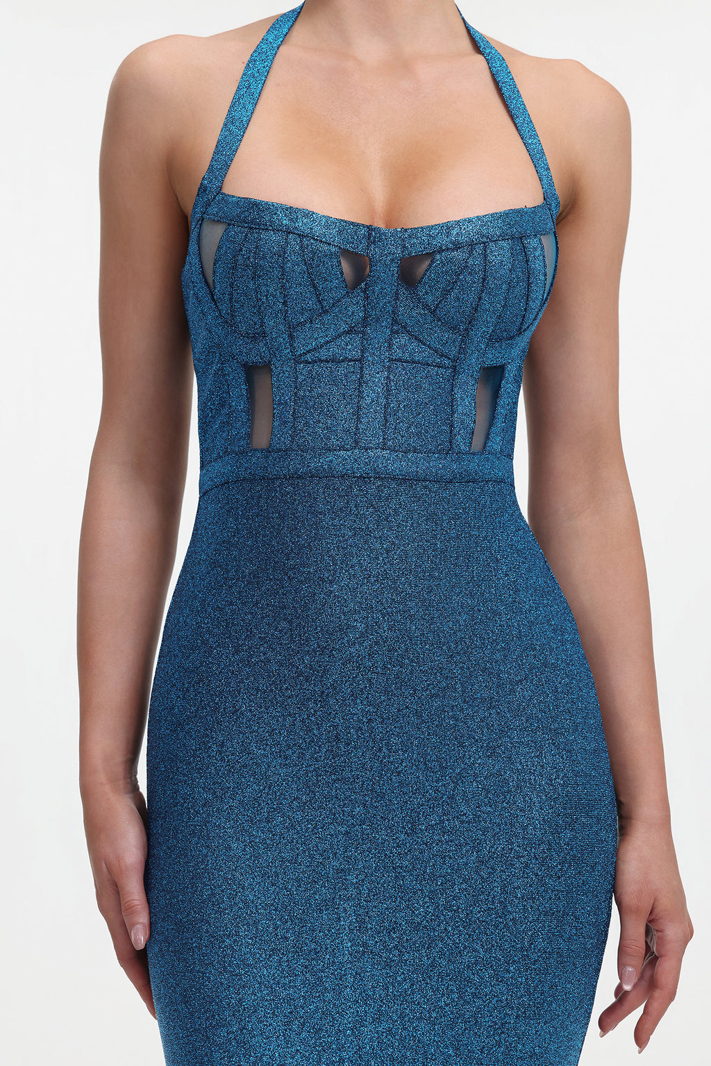 Halter Metallic Bandage Dress - Dark Blue	