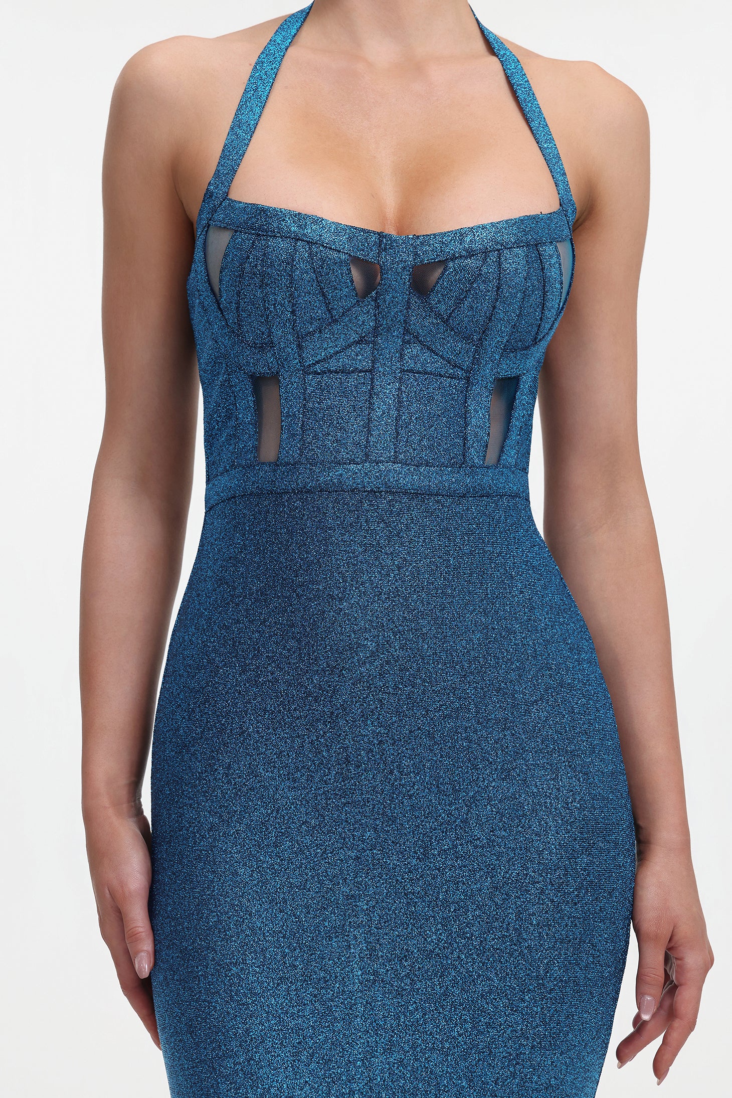 Halter Metallic Bandage Dress - Dark Blue	