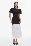 Spiral Classic Tailored Puff Sleeve Pleated Contrast Maxi Dress