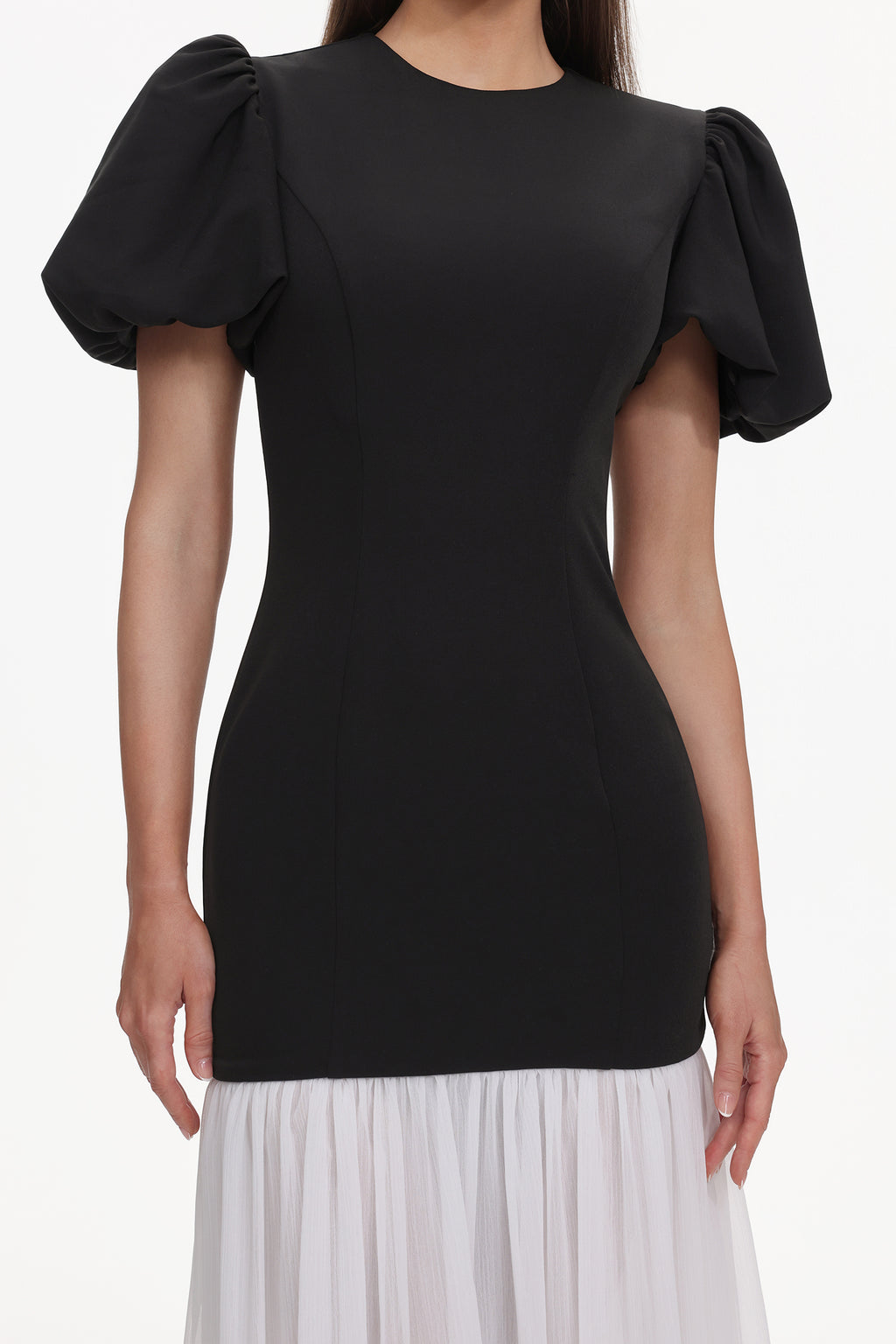 Spiral Classic Tailored Puff Sleeve Pleated Contrast Maxi Dress