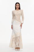 Wedasa Round Neck Long Sleeves Embroidery Lace Maxi Dress