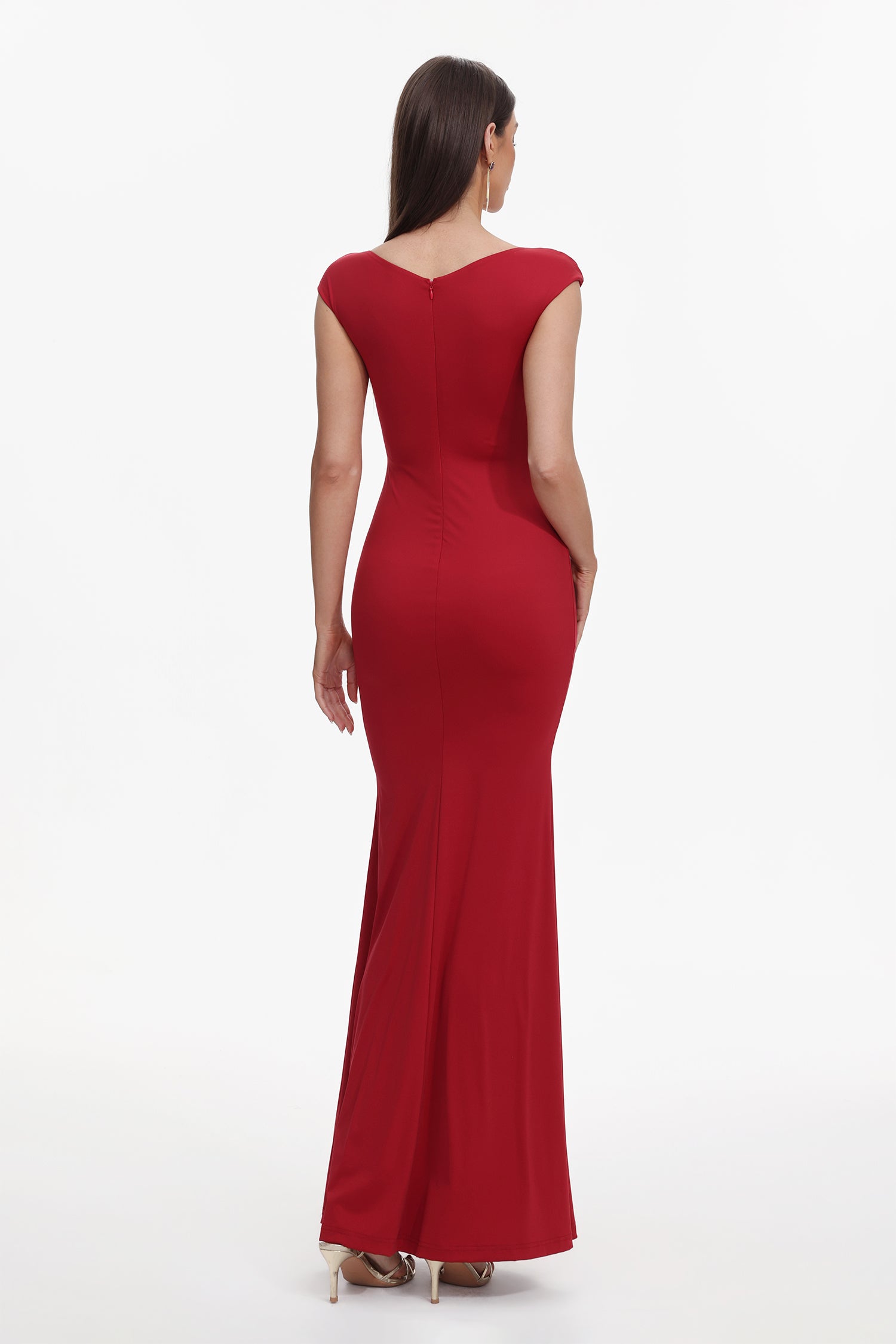Yonce Romantic Contour V Neck Pleated Maxi Dress	