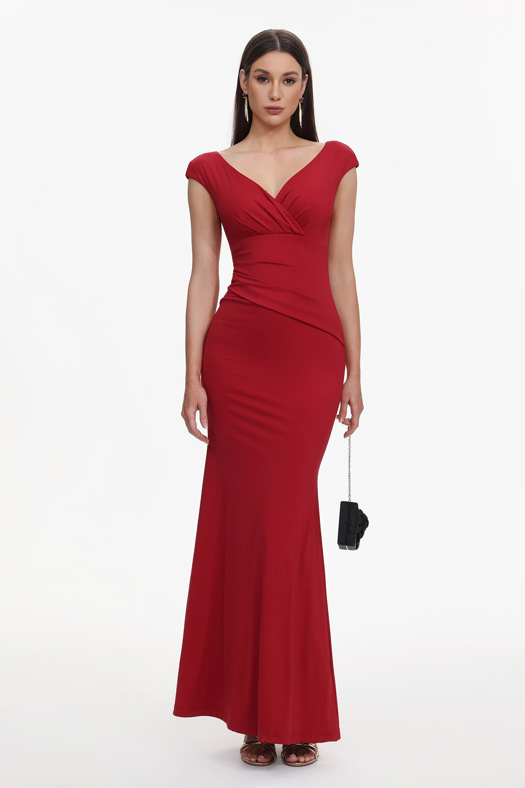 Yonce Romantic Contour V Neck Pleated Maxi Dress	