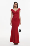 Yonce Romantic Contour V Neck Pleated Maxi Dress	