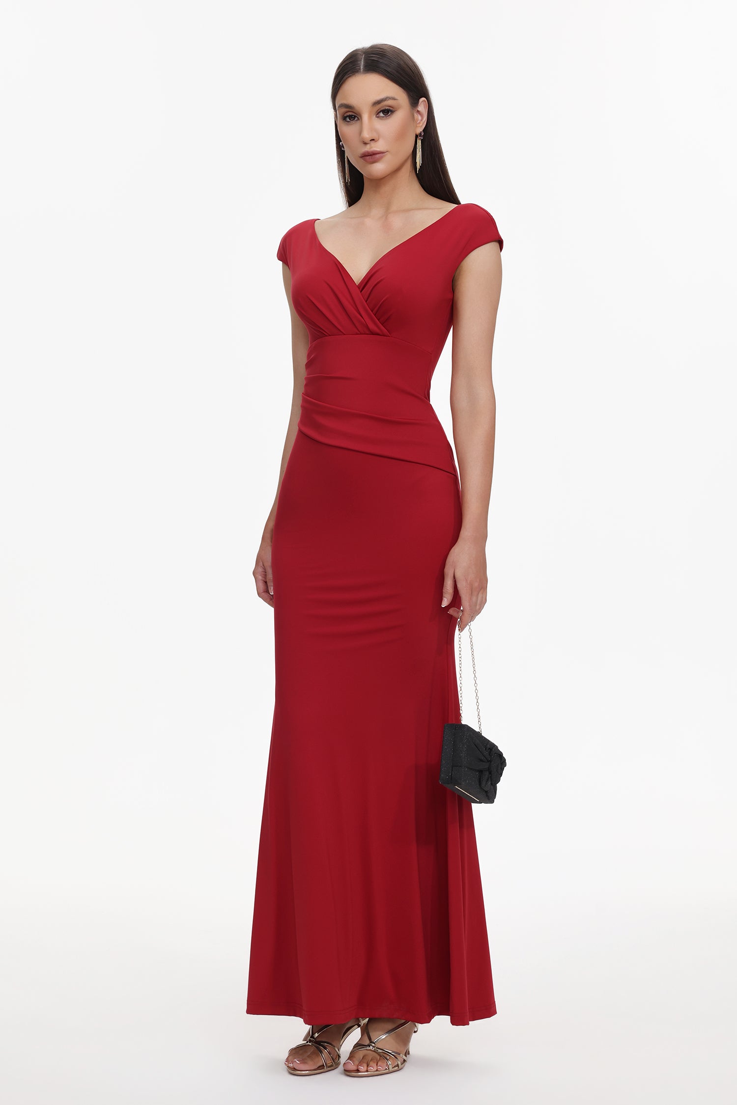 Yonce Romantic Contour V Neck Pleated Maxi Dress	