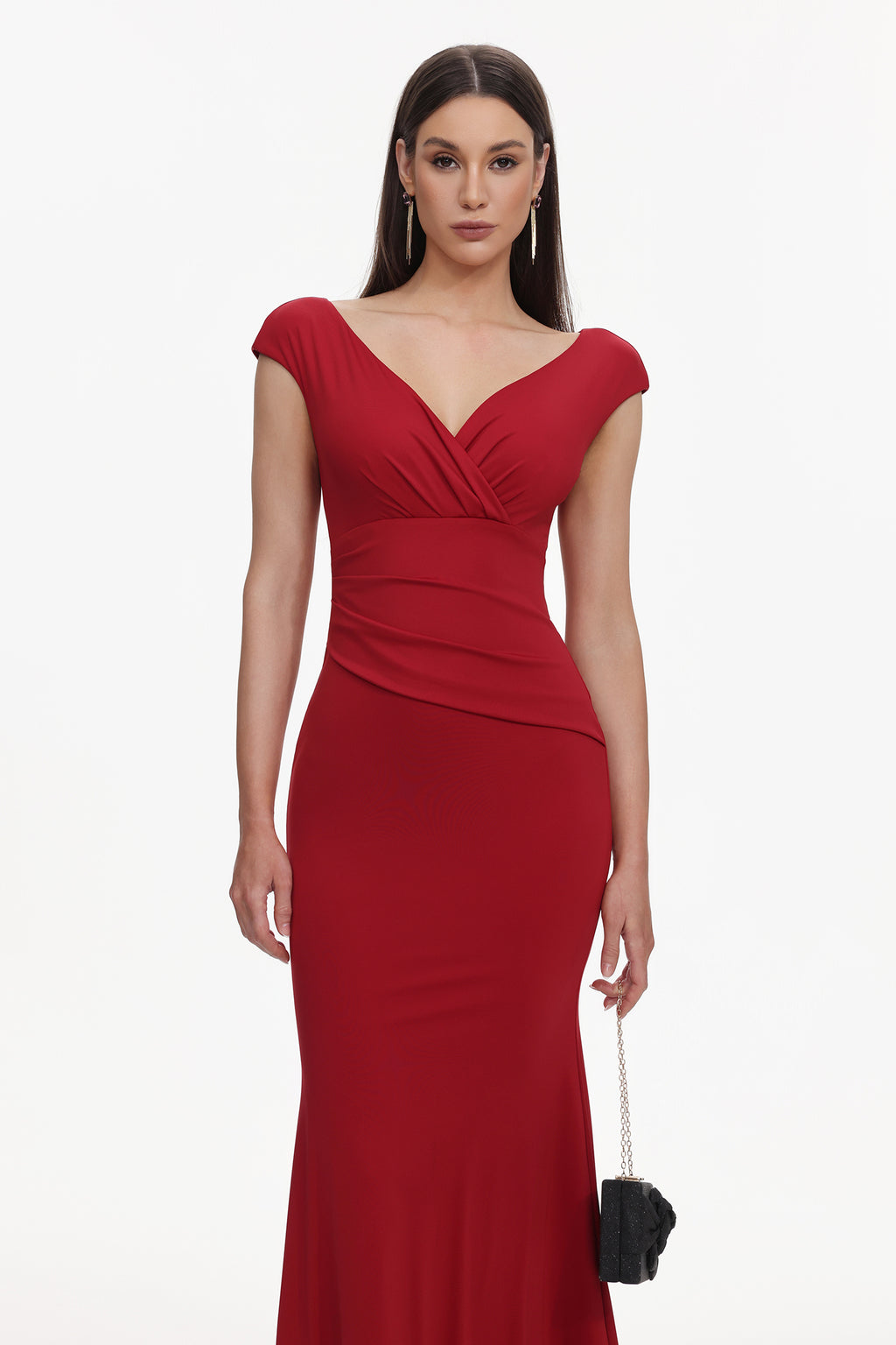 Yonce Romantic Contour V Neck Pleated Maxi Dress	