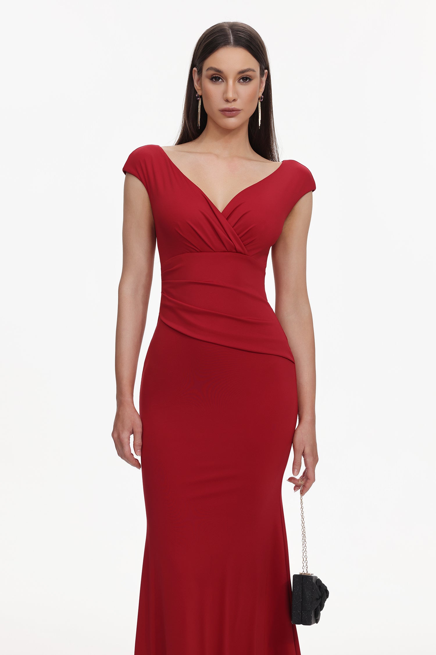 Yonce Romantic Contour V Neck Pleated Maxi Dress	