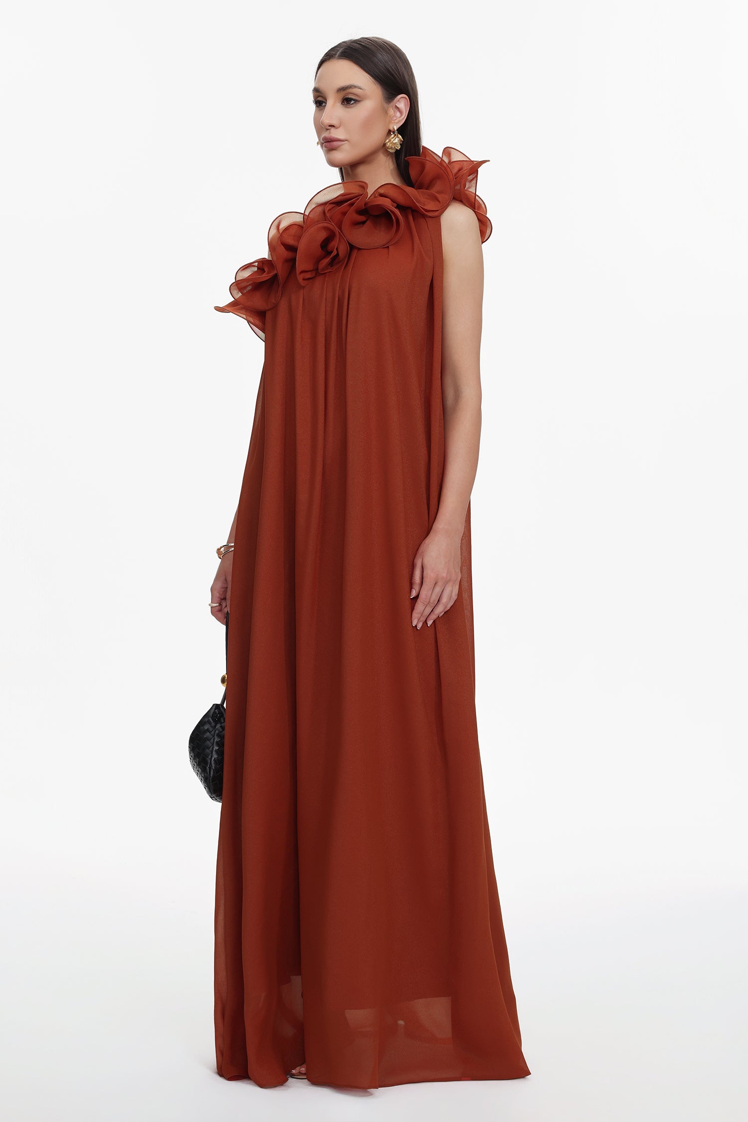 Neal Resort Flowy One Shoulder Ruffle Maxi Dress