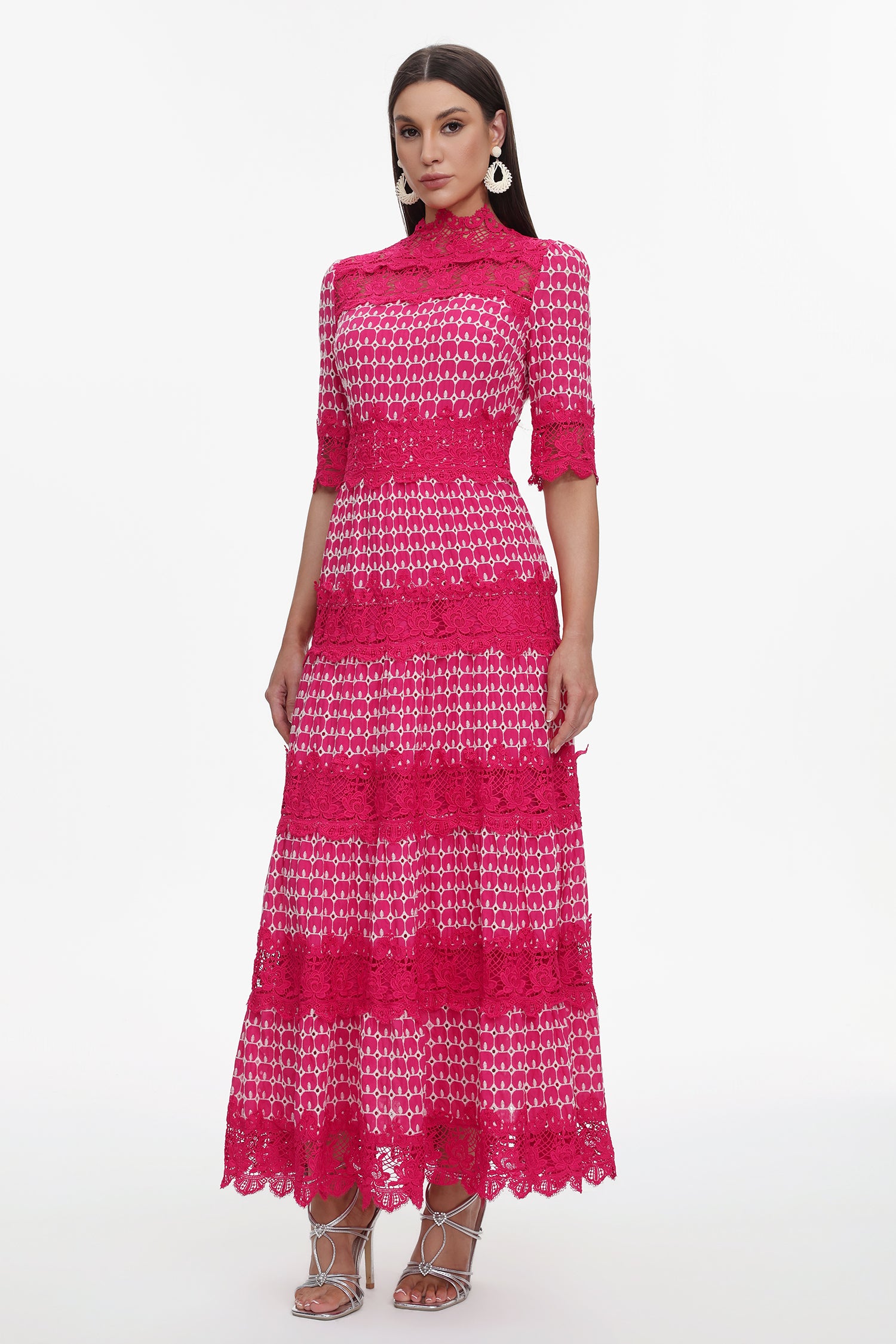 Sydnie Resort Flowy Half Sleeve Lace Maxi Dress	
