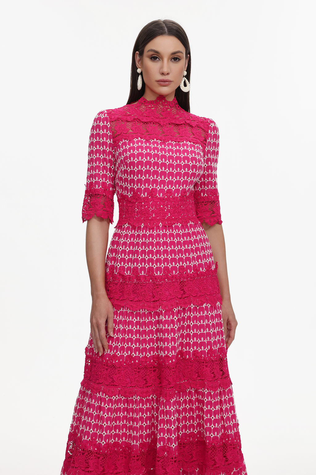 Sydnie Resort Flowy Half Sleeve Lace Maxi Dress	