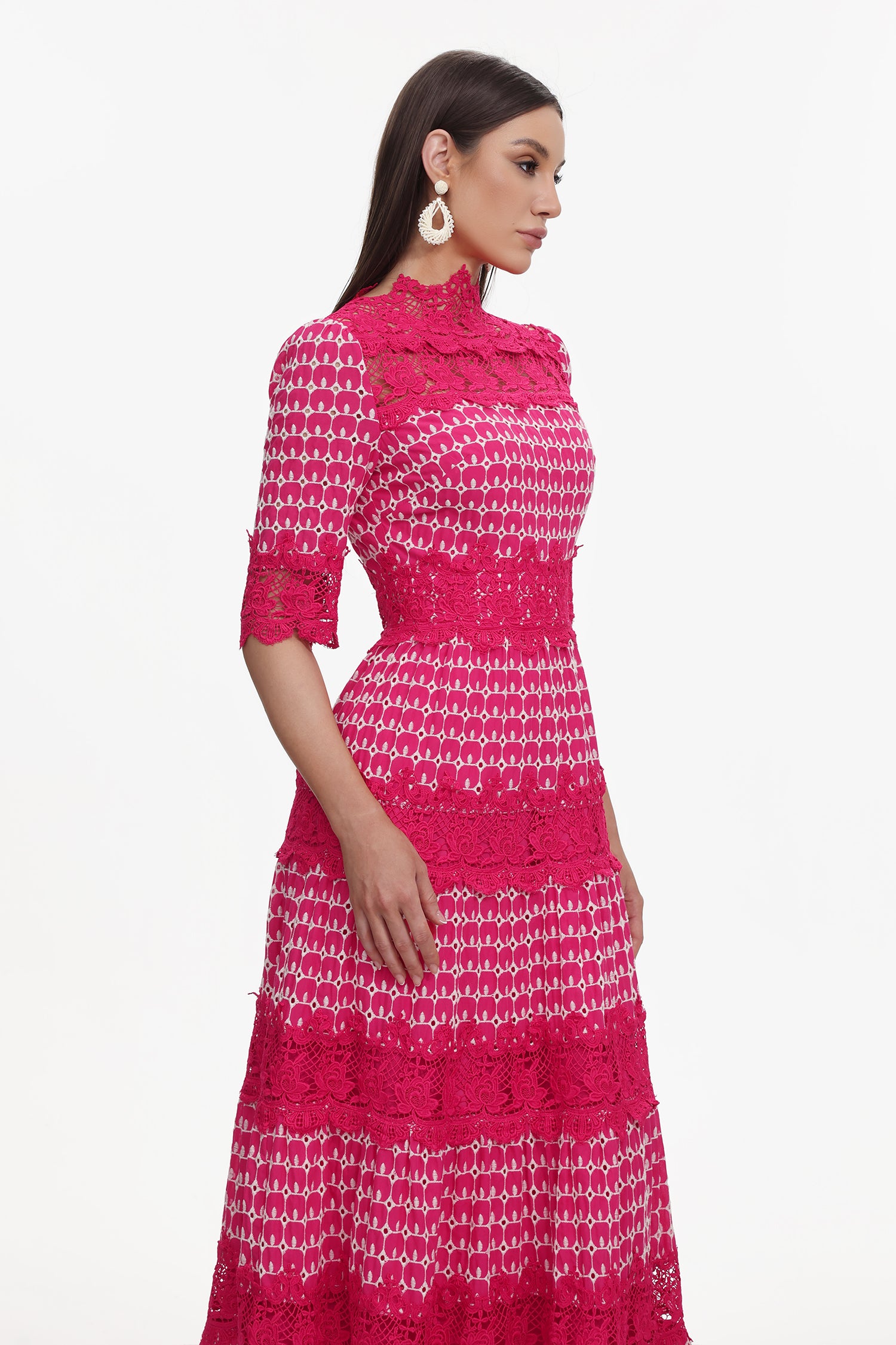 Sydnie Resort Flowy Half Sleeve Lace Maxi Dress	