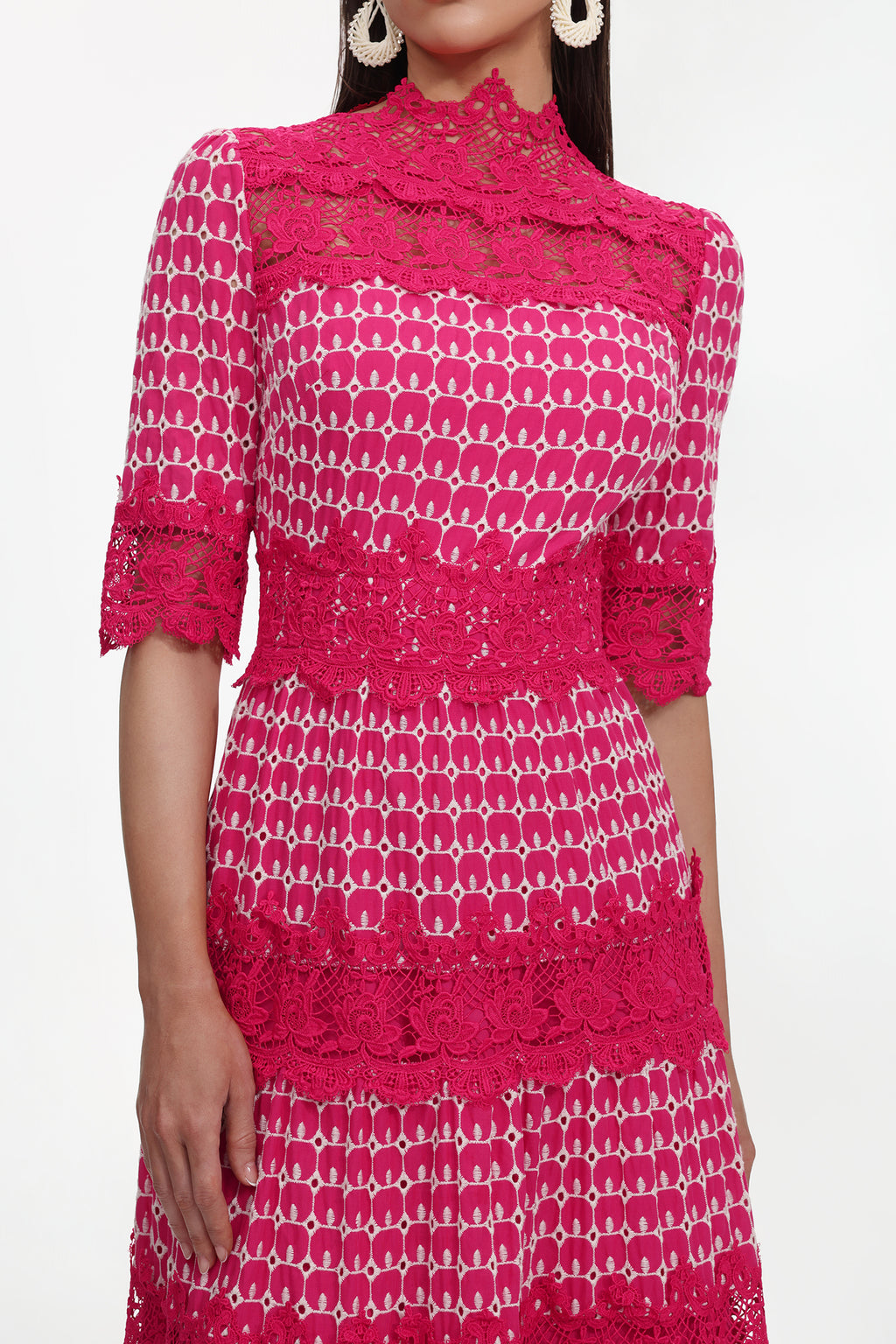 Sydnie Resort Flowy Half Sleeve Lace Maxi Dress	