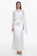 Sinai Elegant Flowy Sleeveless Chiffon Cape Maxi Dress	